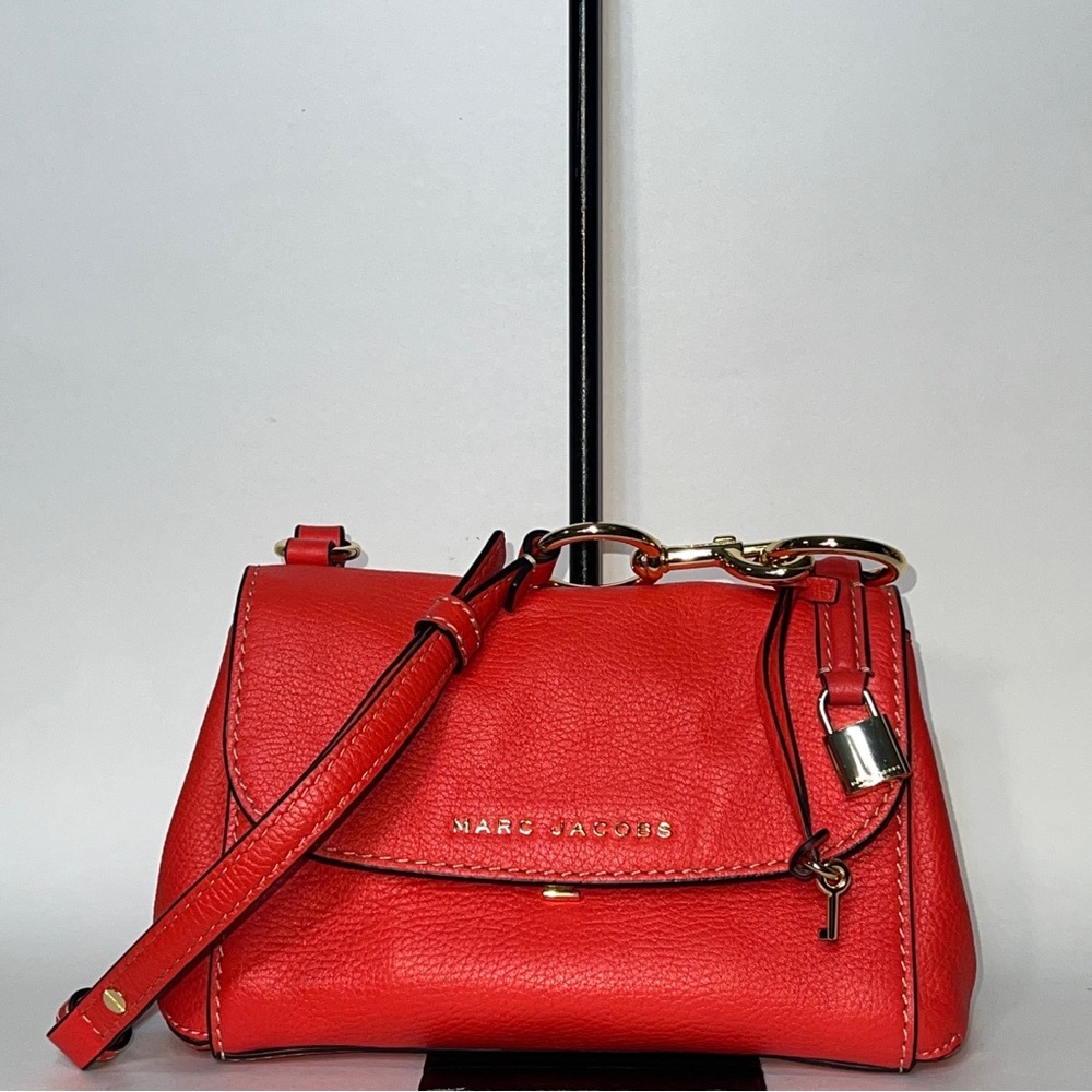 Marc Jacobs Red Coral Leather Crossbody Bag with Lock and Key Purse Charms